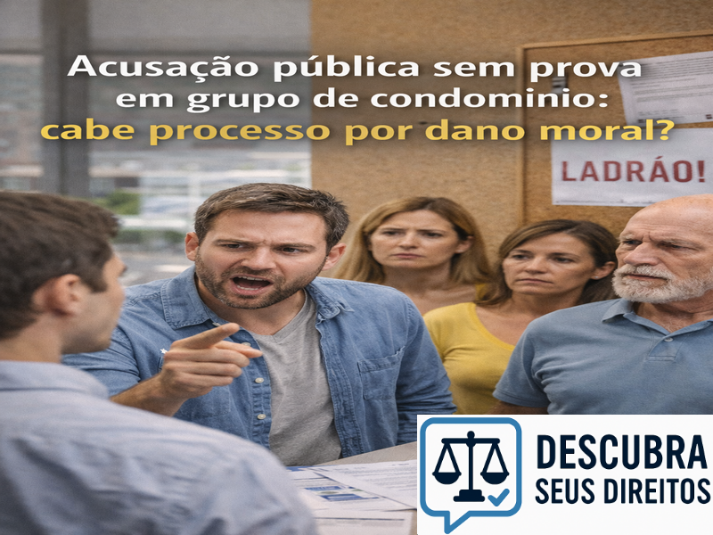 Acusação pública sem prova em grupo de condomínio: cabe processo por dano moral? Entenda quando pode haver responsabilidade