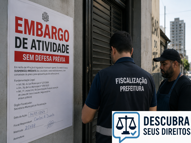 Embargo de atividade sem defesa prévia — quando a restrição ocorre sem garantia do contraditório