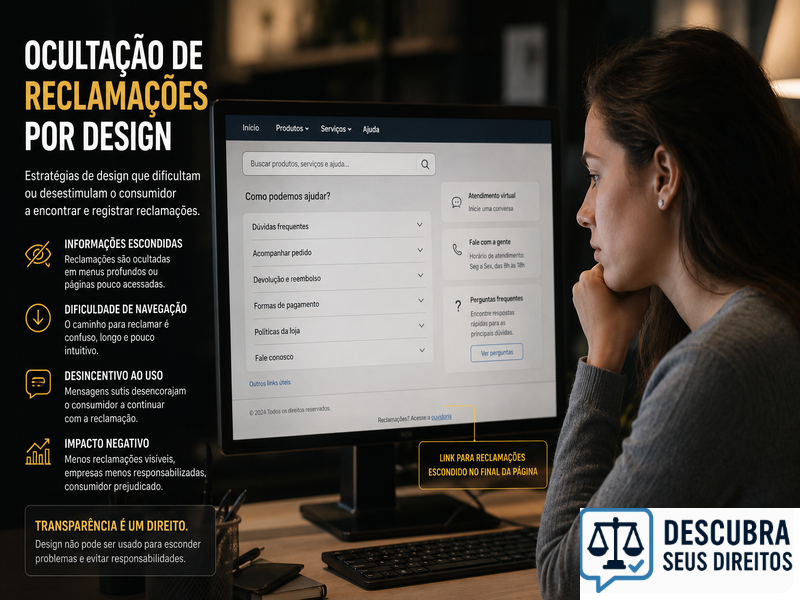 Ocultação de reclamações por design — quando a interface dificulta a manifestação do consumidor