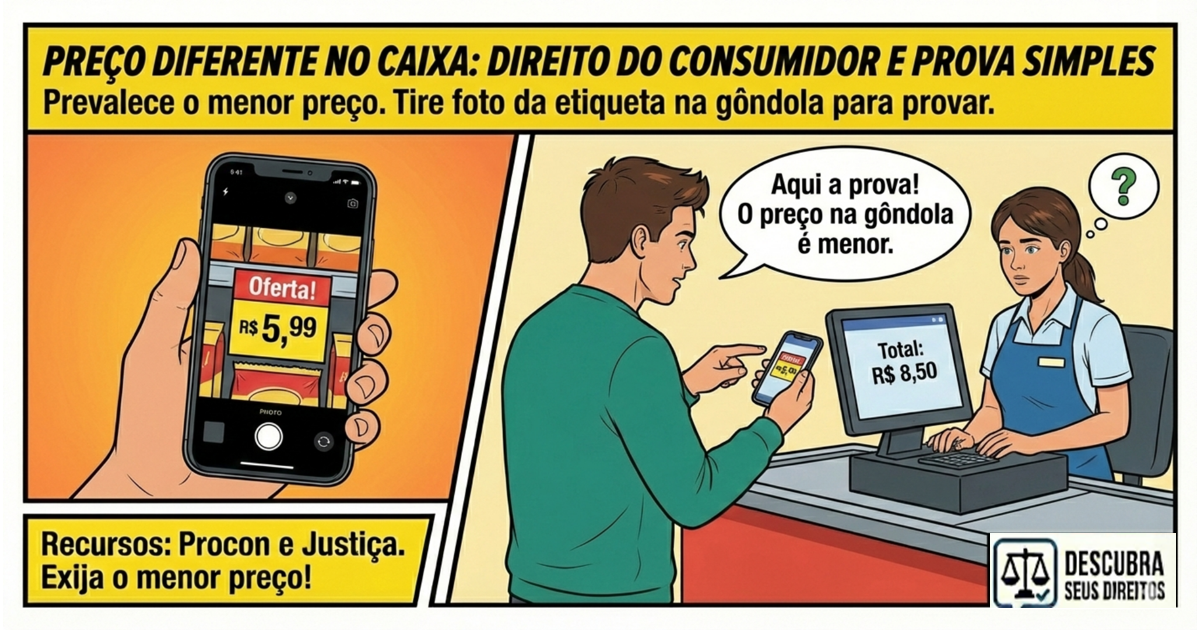 Preço diferente no caixa: direito do consumidor e prova simples