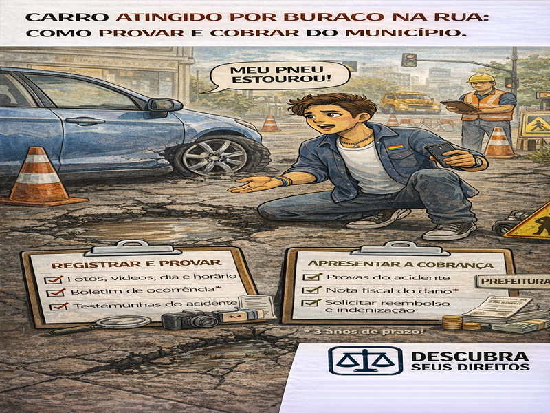 Carro atingido por buraco na rua: como provar e cobrar do Município
