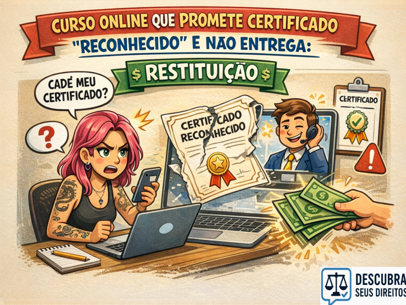 Curso online com promessa de certificado “reconhecido” que não é entregue: quando cabe restituição ao consumidor