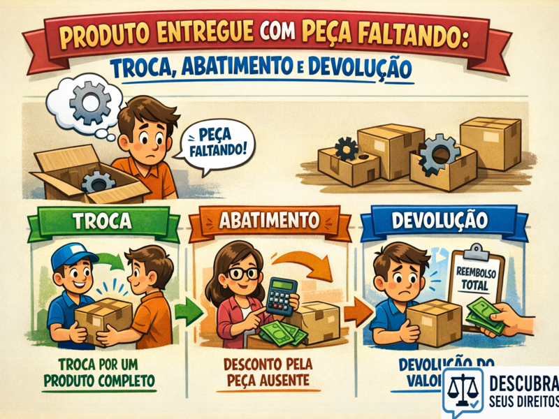 Produto entregue com peça faltando: troca, abatimento do preço ou devolução